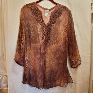 Chicos Blouse Womens‎ 1 Multicolor Sheer Paisley Embellished Lightweight